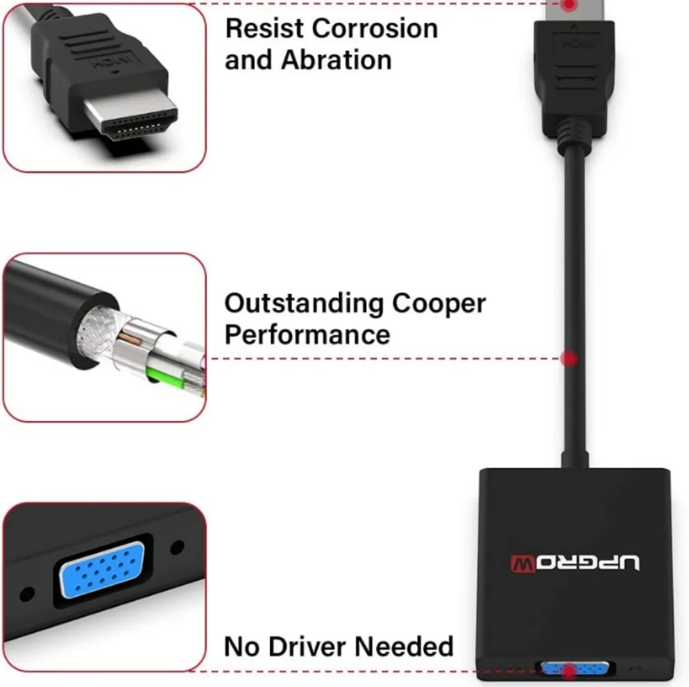 UpGrow HDMI to VGA Adapter HDMI Male to VGA Female Converter Support Computer